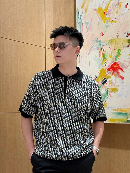 ディオール Oblique ニットジャカード半袖ポロシャツ