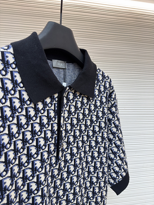 ディオール Oblique ニットジャカード半袖ポロシャツ