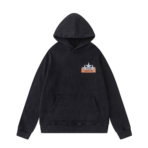 アミリ ラインストーンスター クラックプリントウォッシュダメージフード付きスウェットシャツ