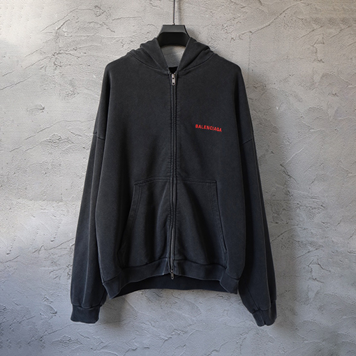 バレンシアガ BALENCIAGA 刺繍入り英語文字ジップアップフード付きスウェットシャツ