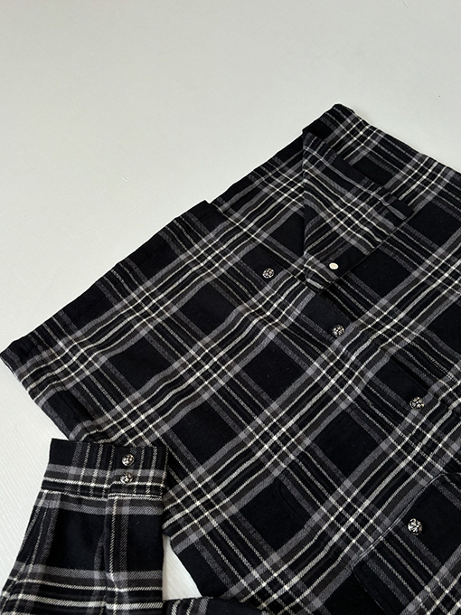 クロムハーツ フランネルチェックの襟付き長袖シャツ