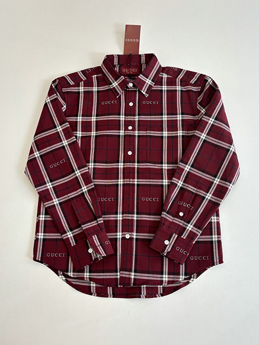グッチコピー Gucci スコットランドのチェック柄ジャカード襟付き長袖シャツ