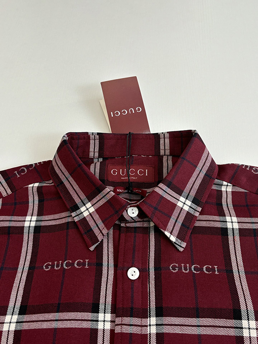 グッチコピー Gucci スコットランドのチェック柄ジャカード襟付き長袖シャツ