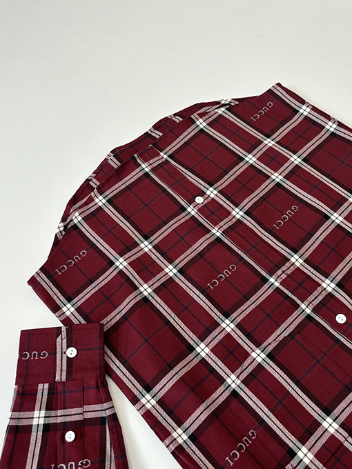 グッチコピー Gucci スコットランドのチェック柄ジャカード襟付き長袖シャツ