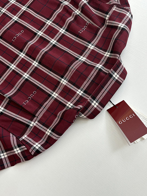 グッチコピー Gucci スコットランドのチェック柄ジャカード襟付き長袖シャツ