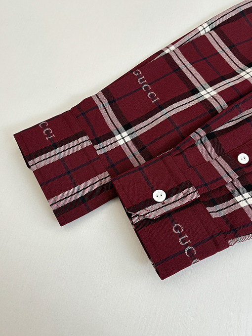 グッチコピー Gucci スコットランドのチェック柄ジャカード襟付き長袖シャツ