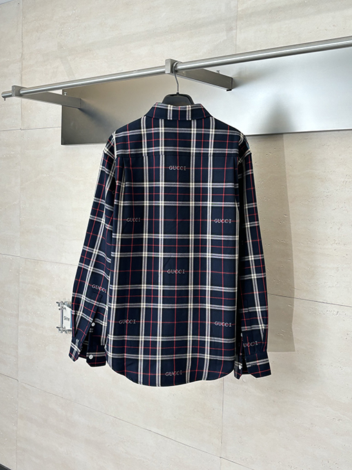 グッチコピー Gucci スコットランドのチェック柄ジャカード襟付き長袖シャツ