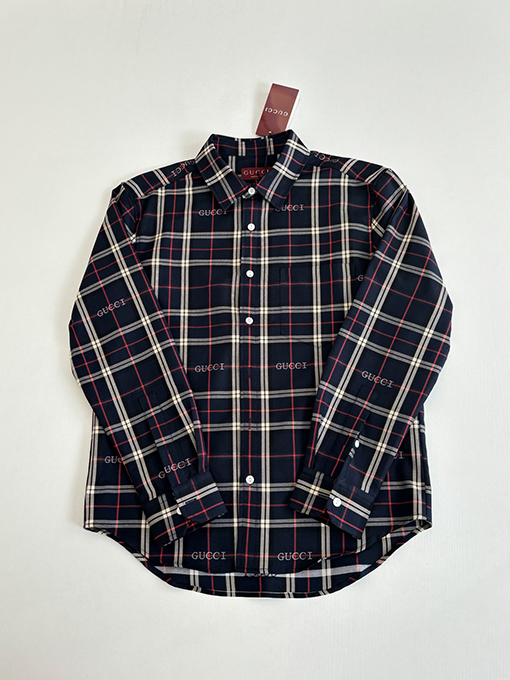 グッチコピー Gucci スコットランドのチェック柄ジャカード襟付き長袖シャツ