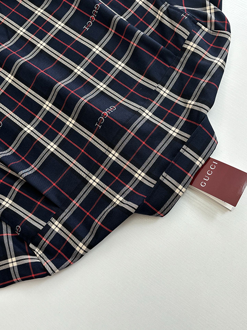 グッチコピー Gucci スコットランドのチェック柄ジャカード襟付き長袖シャツ