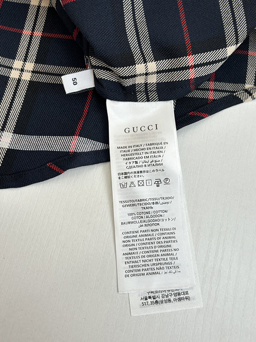 グッチコピー Gucci スコットランドのチェック柄ジャカード襟付き長袖シャツ