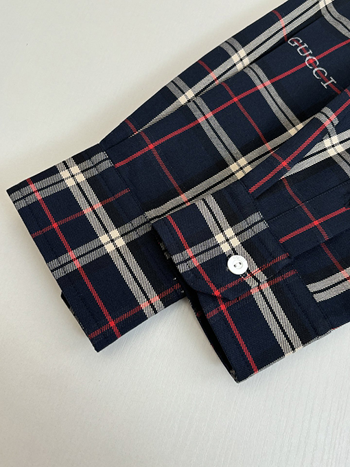 グッチコピー Gucci スコットランドのチェック柄ジャカード襟付き長袖シャツ