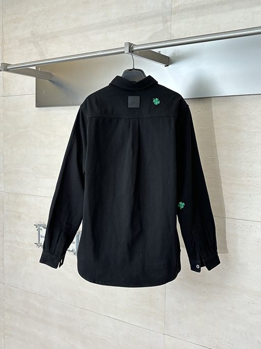 ディオール 四つ葉のクローバー刺繍入りコットンカラーデニム長袖シャツ