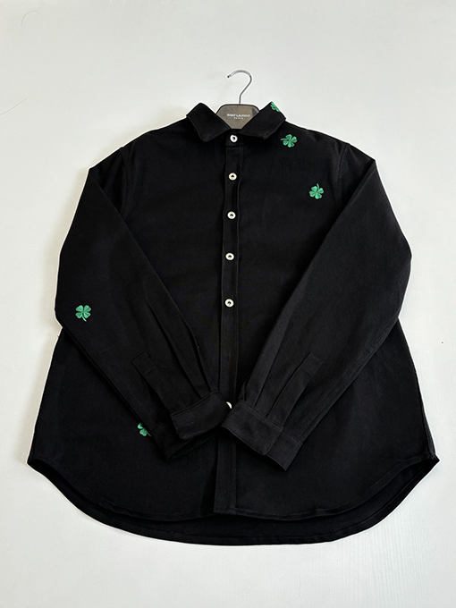 ディオール 四つ葉のクローバー刺繍入りコットンカラーデニム長袖シャツ