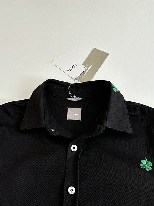 ディオール 四つ葉のクローバー刺繍入りコットンカラーデニム長袖シャツ