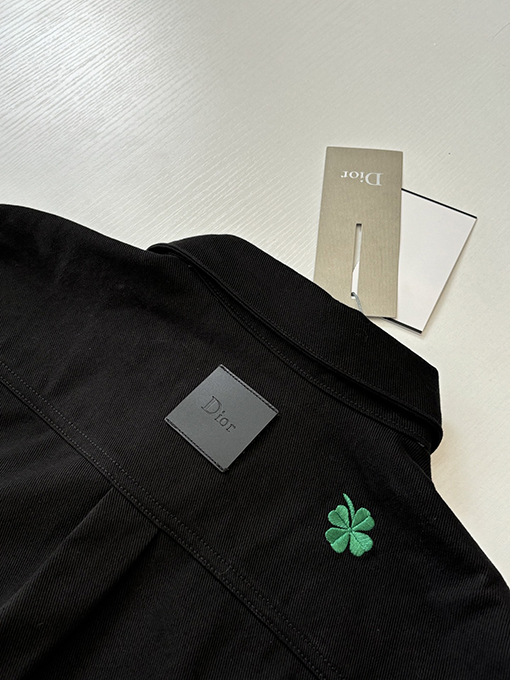 ディオール 四つ葉のクローバー刺繍入りコットンカラーデニム長袖シャツ
