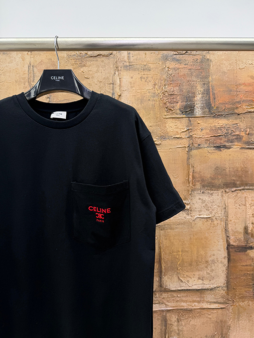 セリーヌ CELINE 刺繍ロゴポケット付き半袖Tシャツ