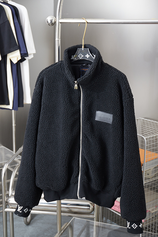 ルイヴィトンスーパーコピー レザーラベルカフジャカードフリースコットンジャケット