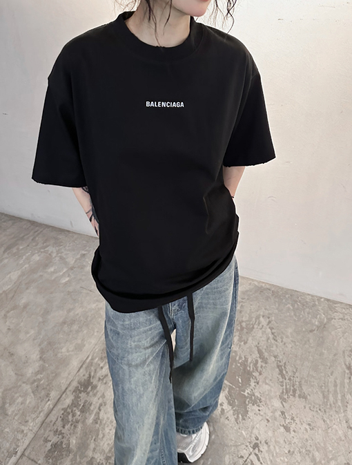 バレンシアガ Balenciaga フロントバックレターラインストーンウォッシュ半袖Tシャツ
