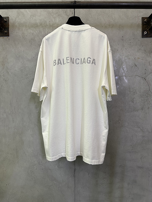 バレンシアガ Balenciaga フロントバックレターラインストーンウォッシュ半袖Tシャツ