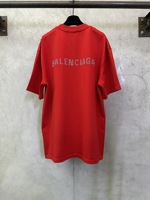 バレンシアガ Balenciaga フロントバックレターラインストーンウォッシュ半袖Tシャツ