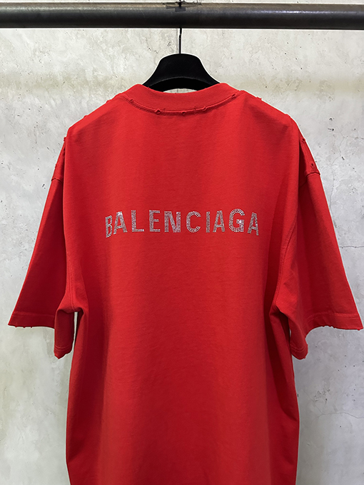 バレンシアガ Balenciaga フロントバックレターラインストーンウォッシュ半袖Tシャツ