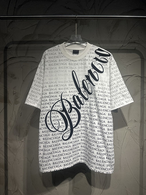 バレンシアガスーパーコピー Balenciaga 全面ロゴプリント半袖Tシャツ
