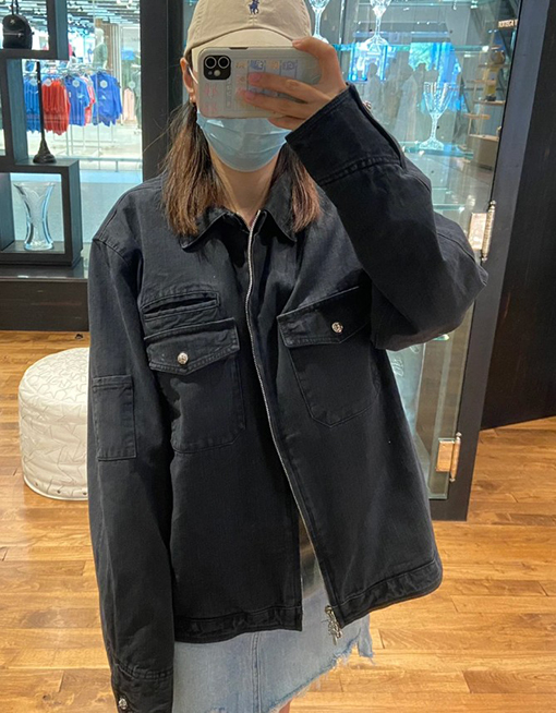 クロムハーツコピー クロス柄メタルタグ付きダメージデニムシャツジャケット