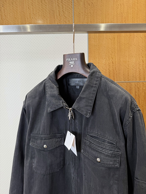 クロムハーツコピー クロス柄メタルタグ付きダメージデニムシャツジャケット