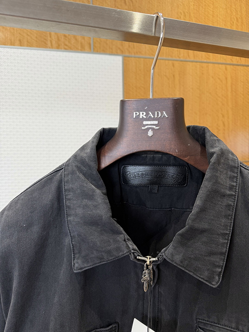 クロムハーツコピー クロス柄メタルタグ付きダメージデニムシャツジャケット