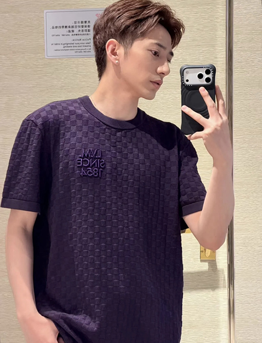 ルイヴィトン チェッカーボード刺繍ニット半袖Tシャツ