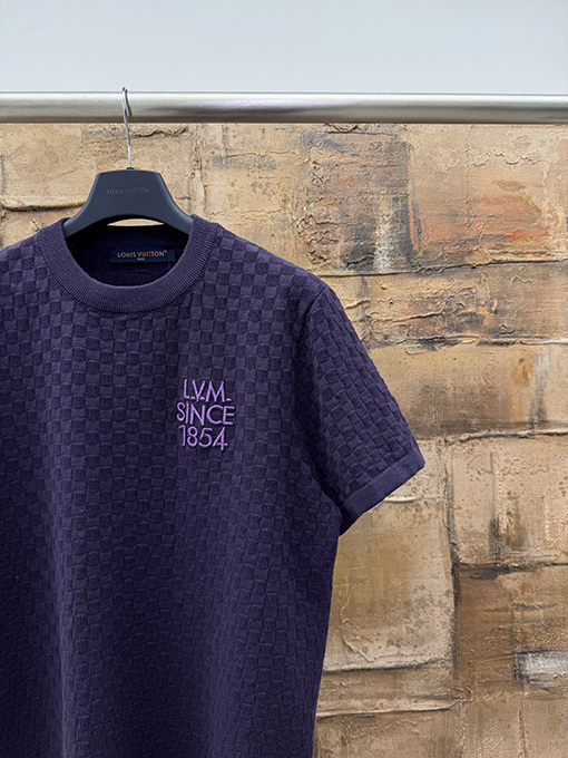 ルイヴィトン チェッカーボード刺繍ニット半袖Tシャツ