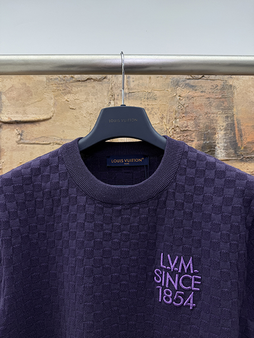ルイヴィトン チェッカーボード刺繍ニット半袖Tシャツ