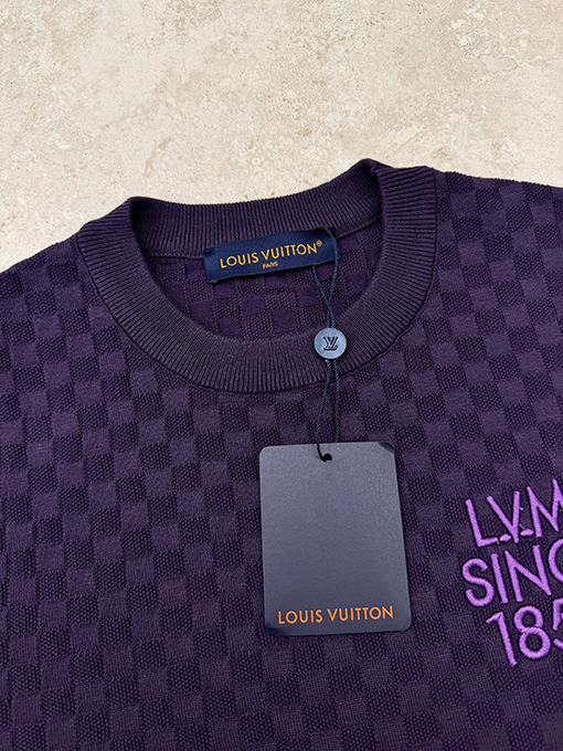 ルイヴィトン チェッカーボード刺繍ニット半袖Tシャツ