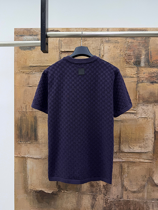 ルイヴィトン チェッカーボード刺繍ニット半袖Tシャツ