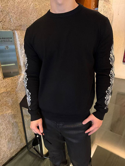 クロムハーツ スクロール柄刺繍クルーネックウールニットセーター