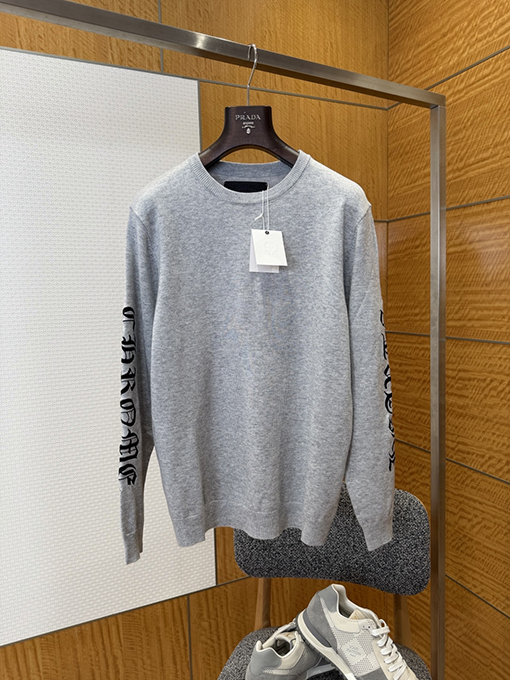 クロムハーツ スクロール柄刺繍クルーネックウールニットセーター