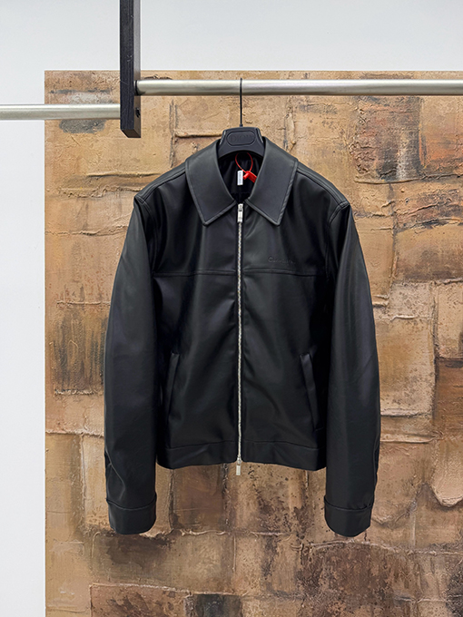 ディオール ダイヤモンド柄レザーラペルジップアップジャケット