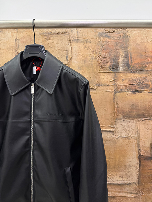 ディオール ダイヤモンド柄レザーラペルジップアップジャケット