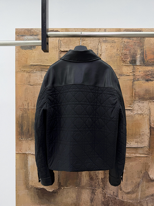 ディオール ダイヤモンド柄レザーラペルジップアップジャケット