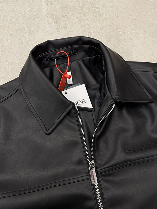 ディオール ダイヤモンド柄レザーラペルジップアップジャケット