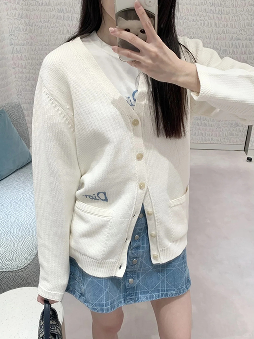 ディオール Friends 刺繍りコットン混紡ボタンダウンカーディガン