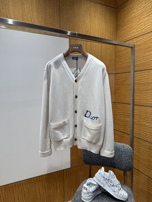 ディオール Friends 刺繍りコットン混紡ボタンダウンカーディガン