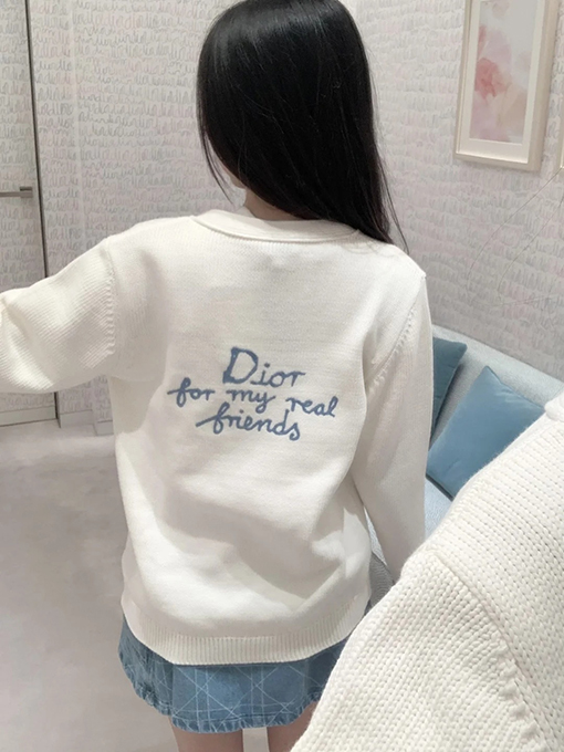 ディオール Friends 刺繍りコットン混紡ボタンダウンカーディガン