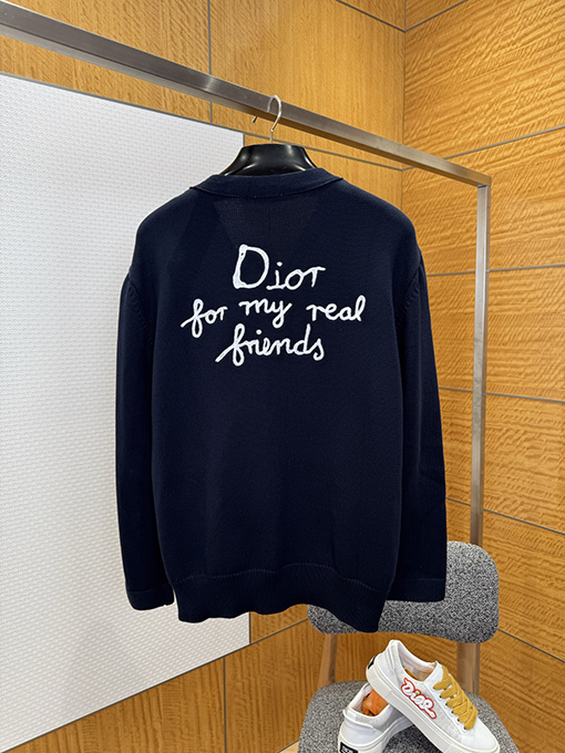 ディオール Friends 刺繍りコットン混紡ボタンダウンカーディガン