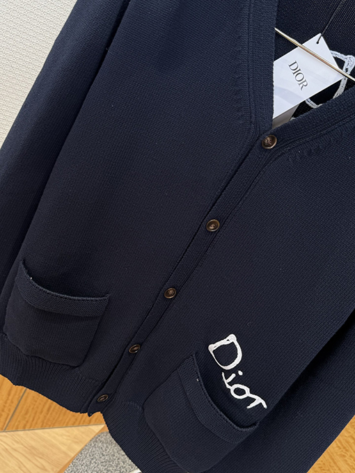 ディオール Friends 刺繍りコットン混紡ボタンダウンカーディガン