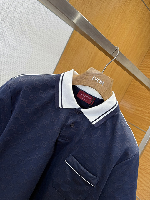 グッチコピー ダブルG柄の襟付き半袖ポロシャツ