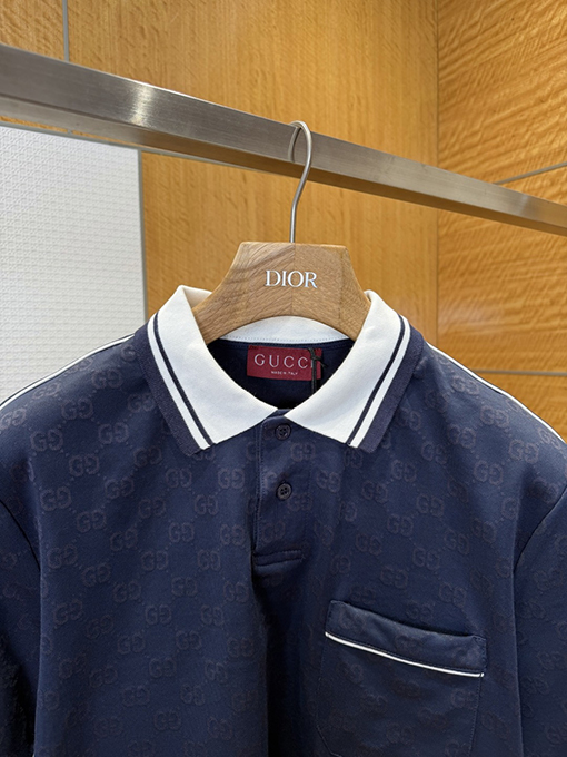 グッチコピー ダブルG柄の襟付き半袖ポロシャツ