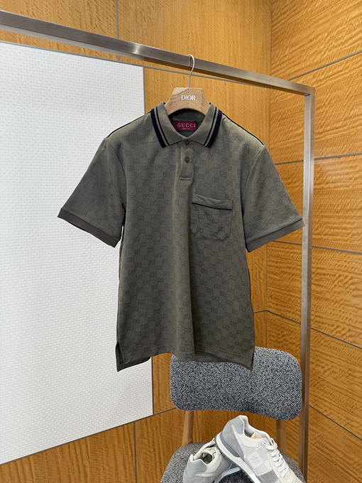 グッチコピー ダブルG柄の襟付き半袖ポロシャツ