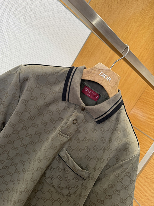 グッチコピー ダブルG柄の襟付き半袖ポロシャツ