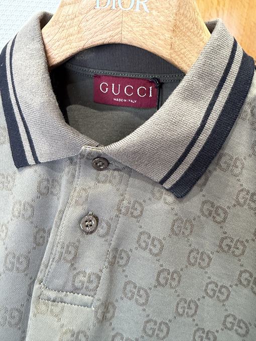 グッチコピー ダブルG柄の襟付き半袖ポロシャツ